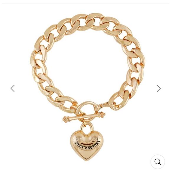 Juicy Couture Solid Puff Heart Charm Chain Bracelet Gold Color New in Box Gift - Picture 2 of 3